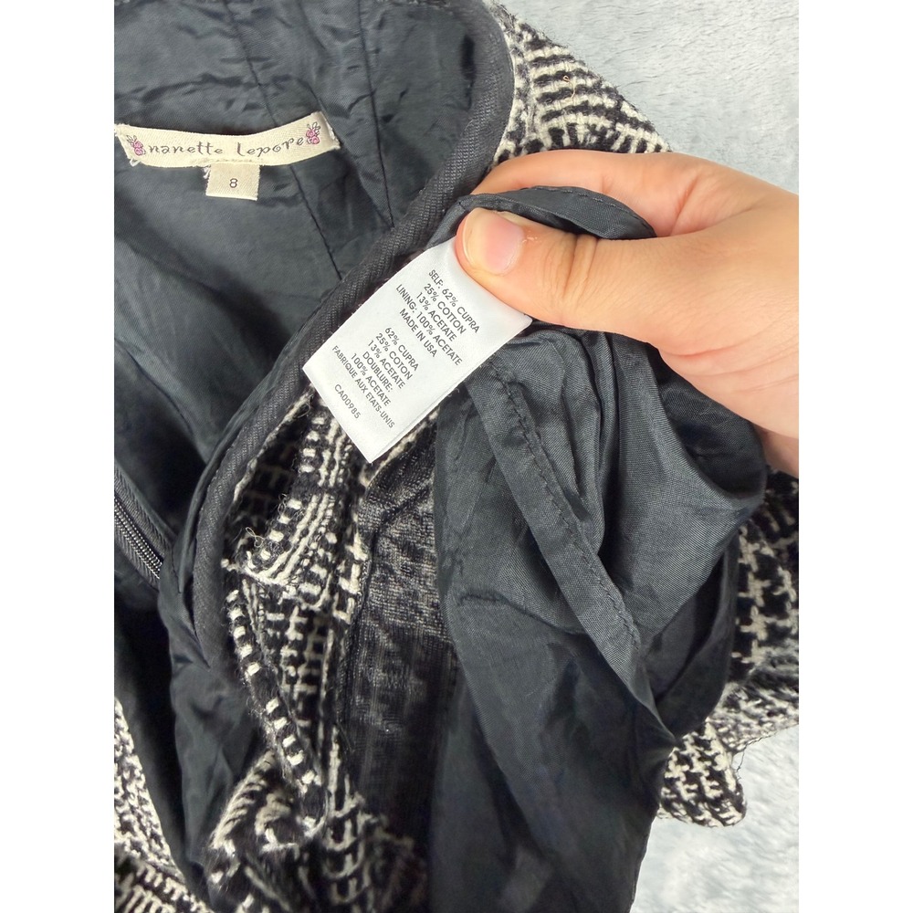 Nanette Lepore Black White Tweed Plaid Ruffle Mini Skirt Size 8 Made in USA - Picture 4 of 6